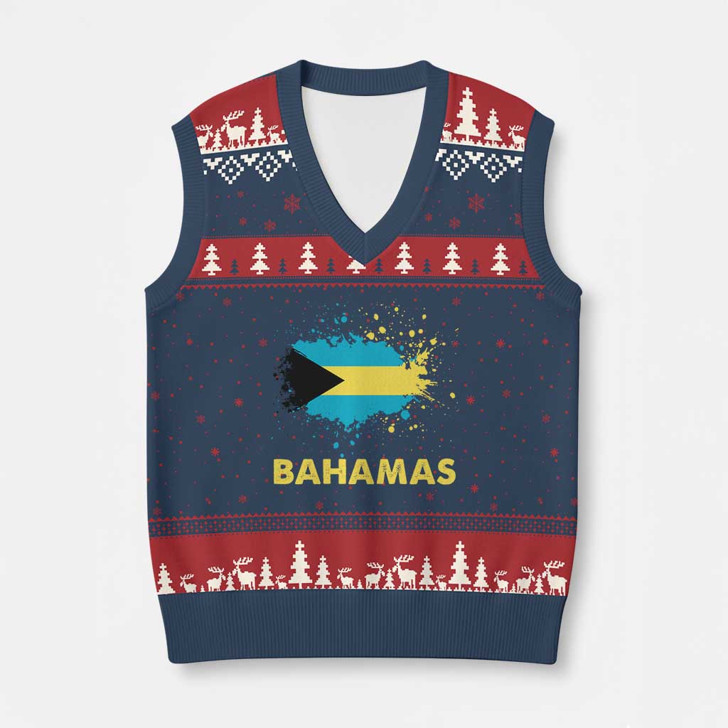 Bahamas Flag V-Neck Knit Sweater Vest Retro Vintage Watercolors Sport Bahamian Gifts - Wonder Print Shop
