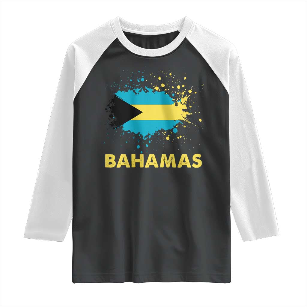 Bahamas Flag Raglan Shirt Retro Vintage Watercolors Sport Bahamian Gifts - Wonder Print Shop
