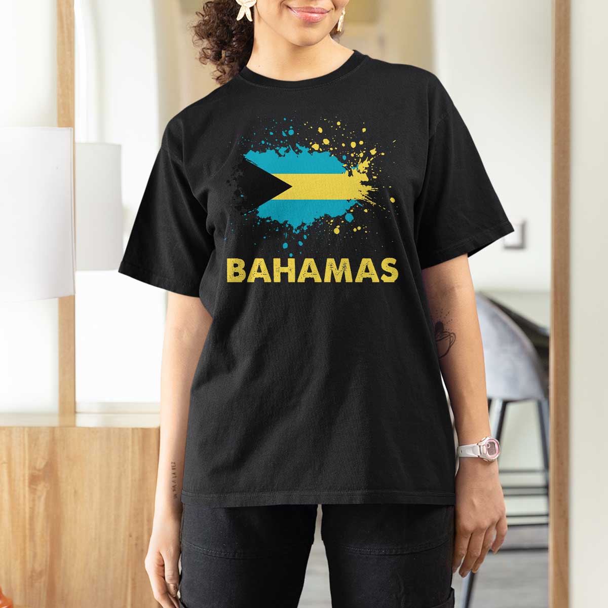 Bahamas Flag T Shirt For Women Retro Vintage Watercolors Sport Bahamian Gifts - Wonder Print Shop
