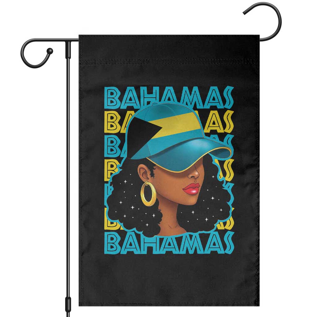 Bahamian Girl Garden Flag Melanin Afro Messy Bun Black Woman Bahamas Flag - Wonder Print Shop