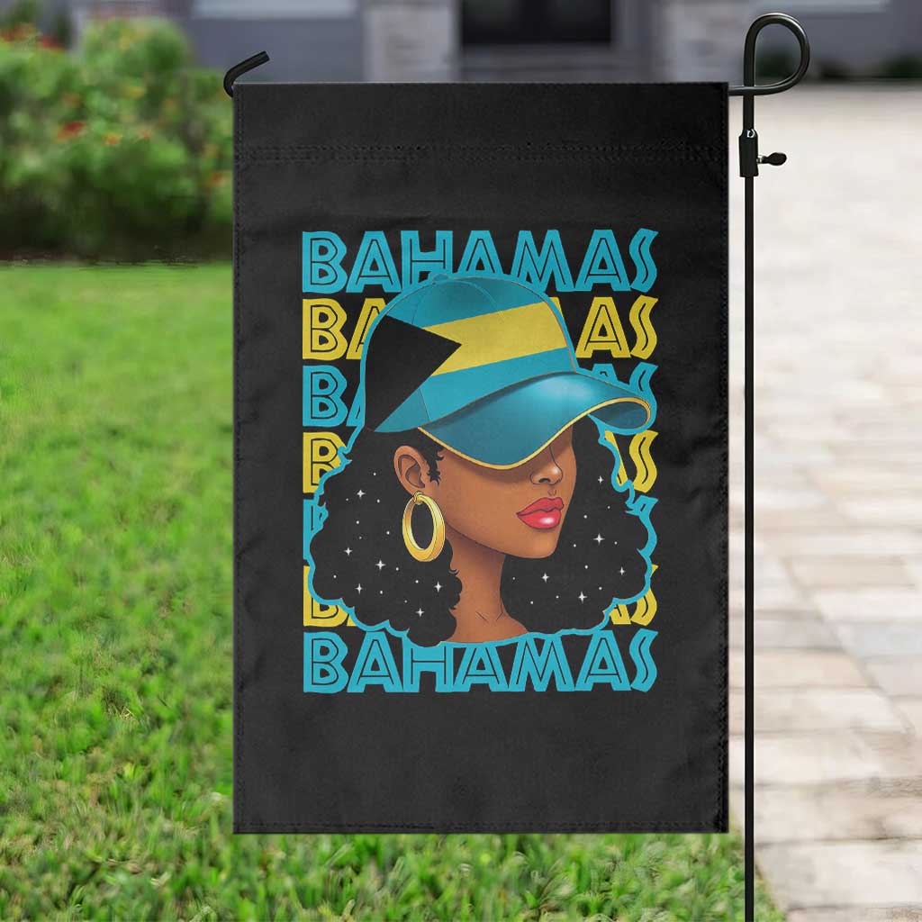 Bahamian Girl Garden Flag Melanin Afro Messy Bun Black Woman Bahamas Flag - Wonder Print Shop