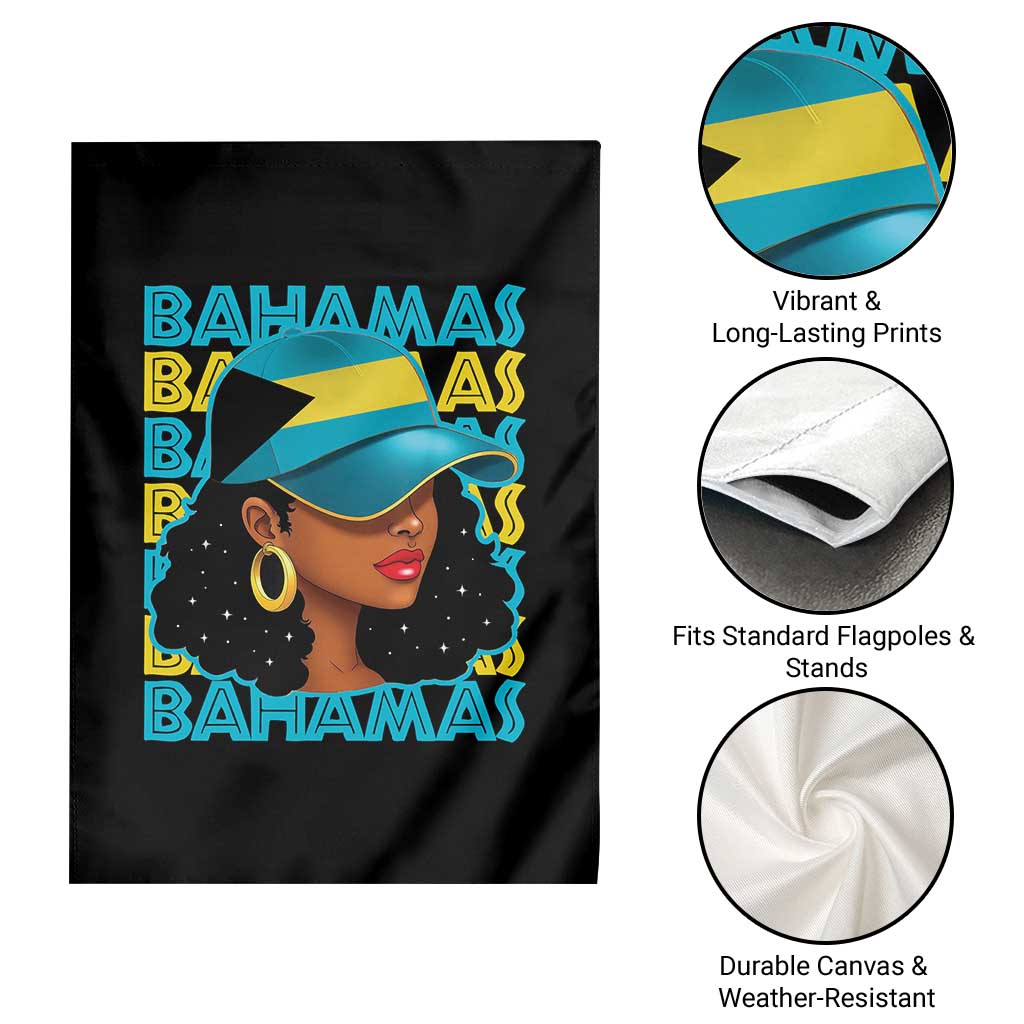 Bahamian Girl Garden Flag Melanin Afro Messy Bun Black Woman Bahamas Flag - Wonder Print Shop