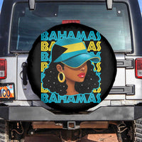 Bahamian Girl Spare Tire Cover Melanin Afro Messy Bun Black Woman Bahamas Flag - Wonder Print Shop