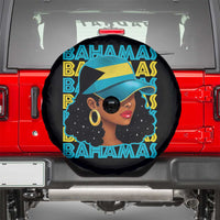 Bahamian Girl Spare Tire Cover Melanin Afro Messy Bun Black Woman Bahamas Flag - Wonder Print Shop