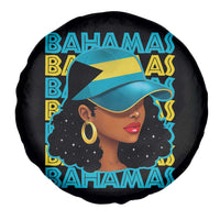 Bahamian Girl Spare Tire Cover Melanin Afro Messy Bun Black Woman Bahamas Flag - Wonder Print Shop
