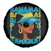 Bahamian Girl Spare Tire Cover Melanin Afro Messy Bun Black Woman Bahamas Flag - Wonder Print Shop