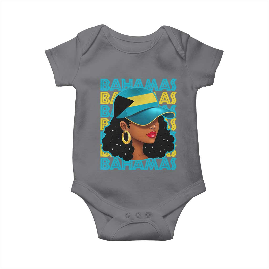 Bahamian Girl Baby Onesie Melanin Afro Messy Bun Black Woman Bahamas Flag - Wonder Print Shop