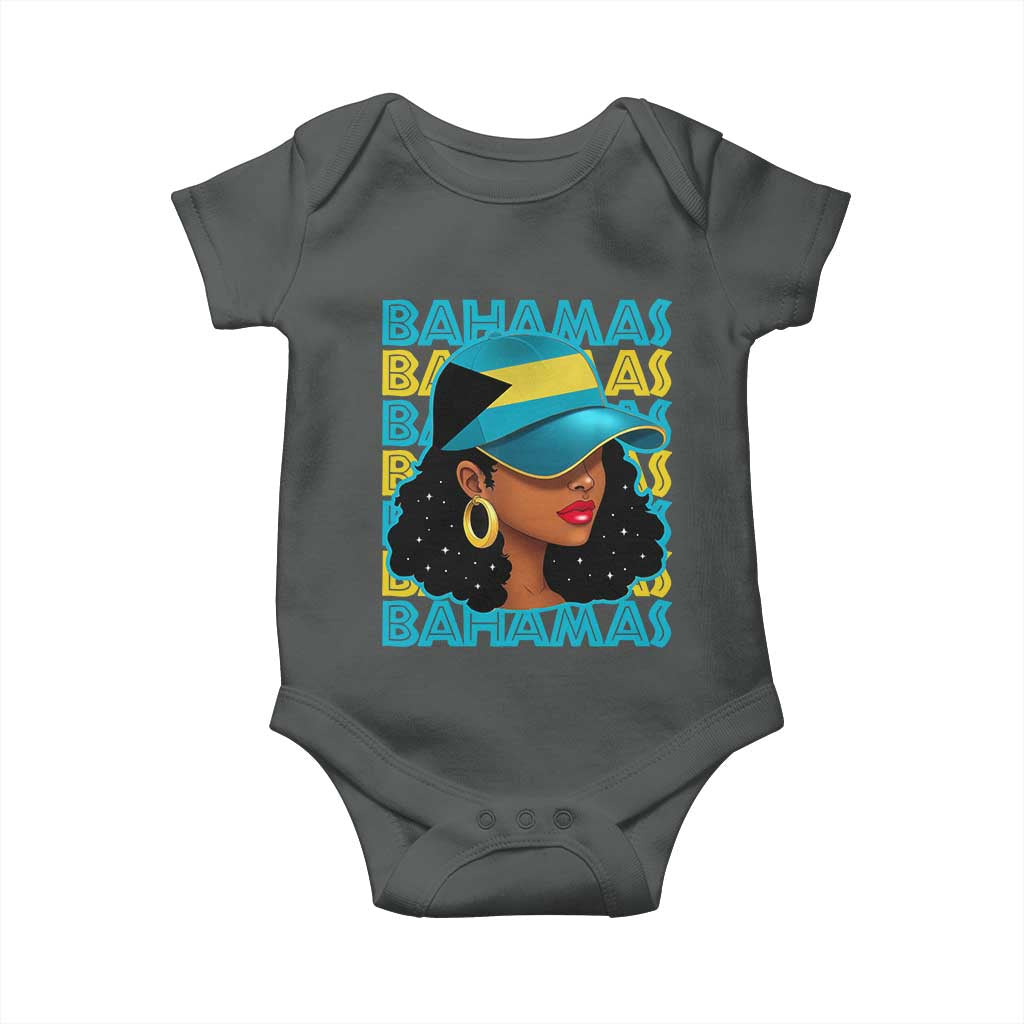 Bahamian Girl Baby Onesie Melanin Afro Messy Bun Black Woman Bahamas Flag - Wonder Print Shop