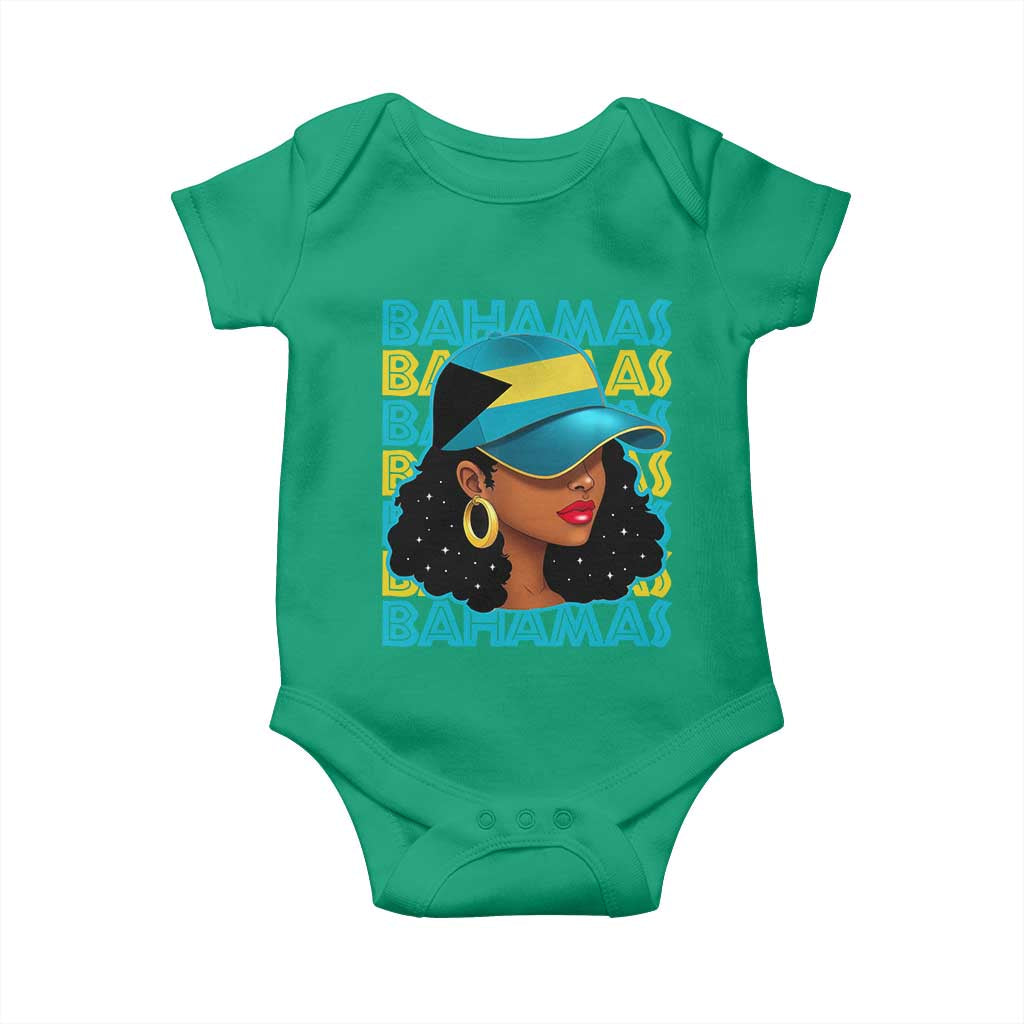 Bahamian Girl Baby Onesie Melanin Afro Messy Bun Black Woman Bahamas Flag - Wonder Print Shop
