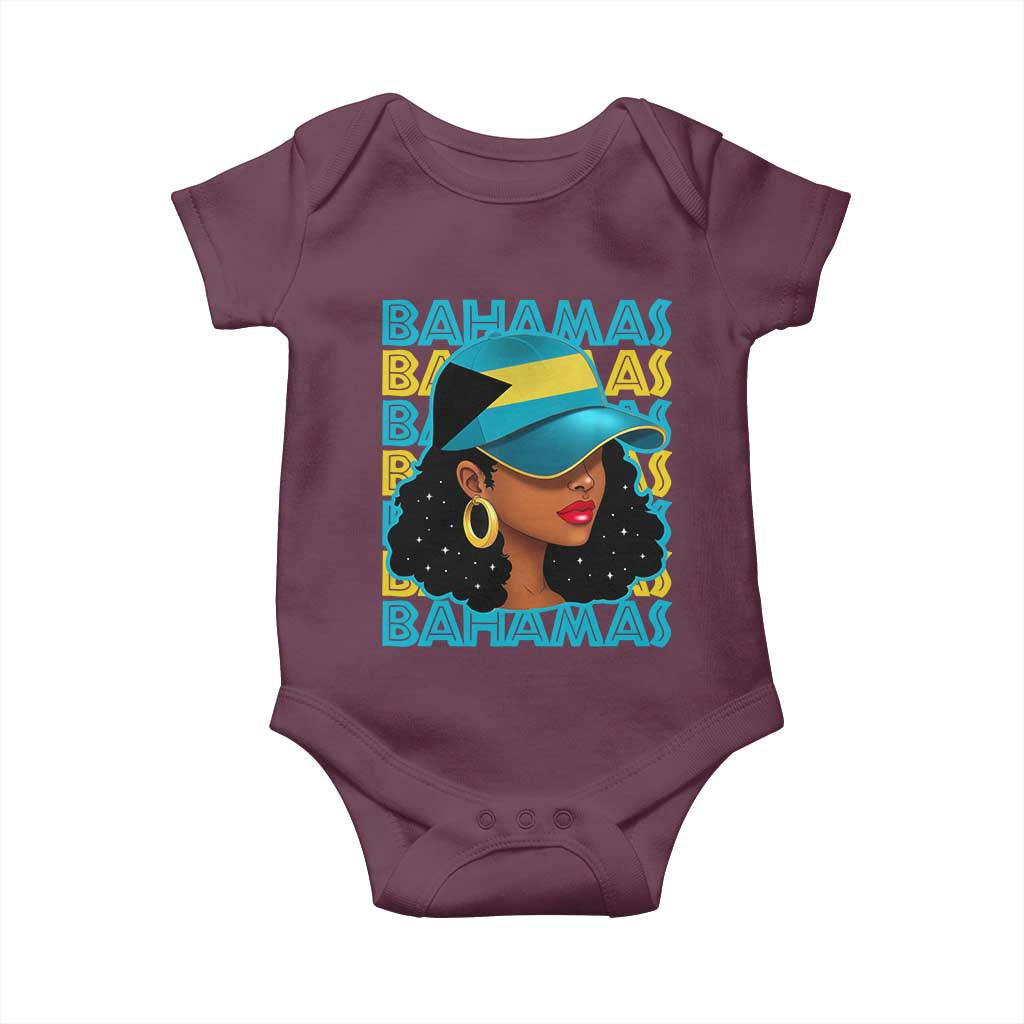 Bahamian Girl Baby Onesie Melanin Afro Messy Bun Black Woman Bahamas Flag - Wonder Print Shop