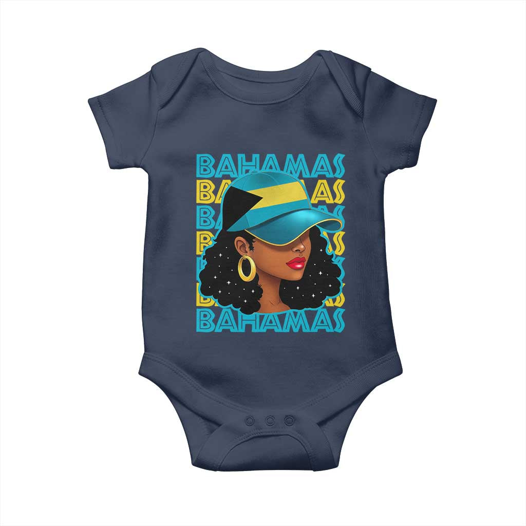 Bahamian Girl Baby Onesie Melanin Afro Messy Bun Black Woman Bahamas Flag - Wonder Print Shop
