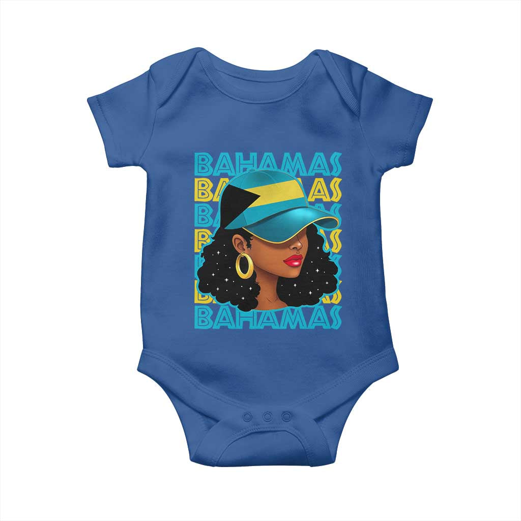 Bahamian Girl Baby Onesie Melanin Afro Messy Bun Black Woman Bahamas Flag - Wonder Print Shop