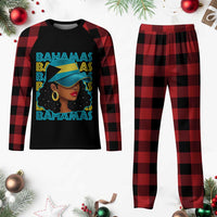 Bahamian Girl Plaid Pajama Set Melanin Afro Messy Bun Black Woman Bahamas Flag - Wonder Print Shop