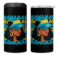 Bahamian Girl 4 in 1 Can Cooler Tumbler Melanin Afro Messy Bun Black Woman Bahamas Flag - Wonder Print Shop