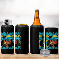 Bahamian Girl 4 in 1 Can Cooler Tumbler Melanin Afro Messy Bun Black Woman Bahamas Flag - Wonder Print Shop