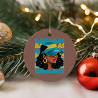Bahamian Girl Ceramic Ornament Melanin Afro Messy Bun Black Woman Bahamas Flag - Wonder Print Shop
