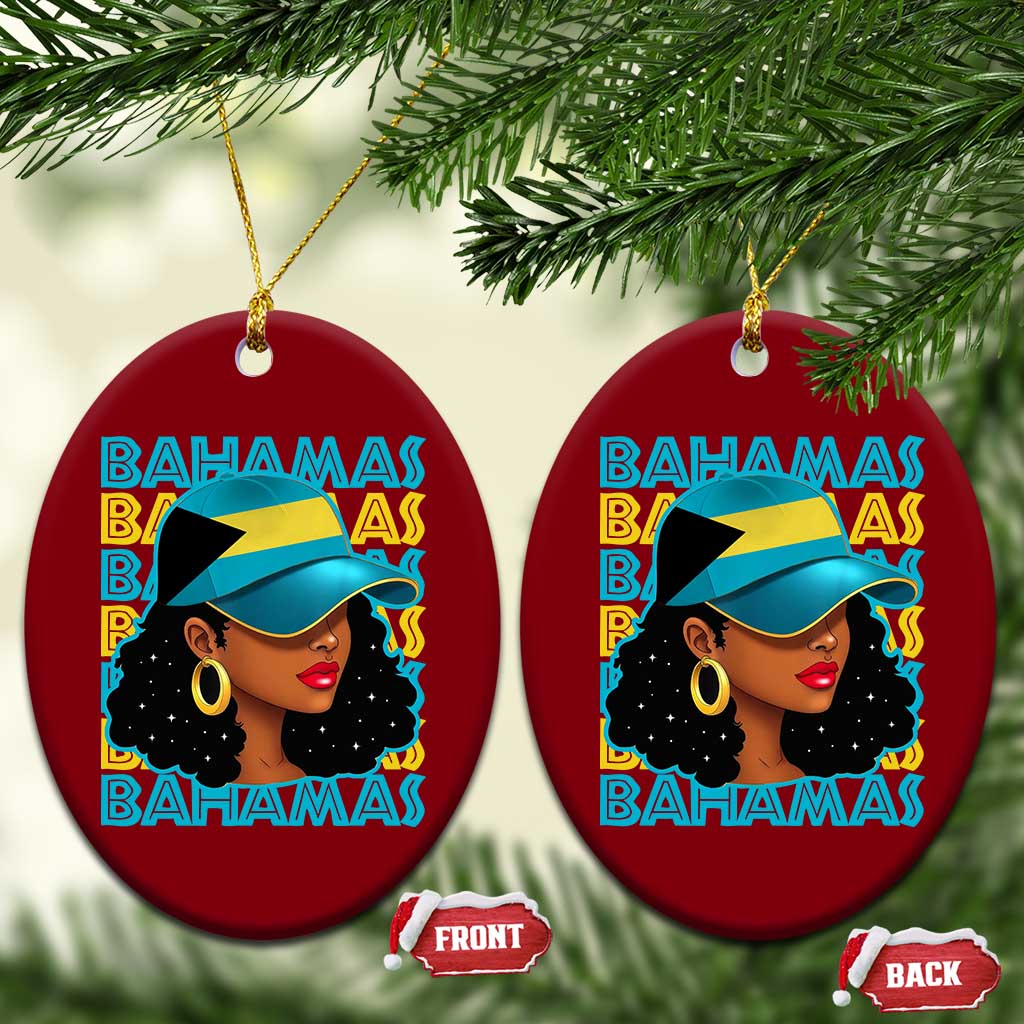 Bahamian Girl Ceramic Ornament Melanin Afro Messy Bun Black Woman Bahamas Flag - Wonder Print Shop