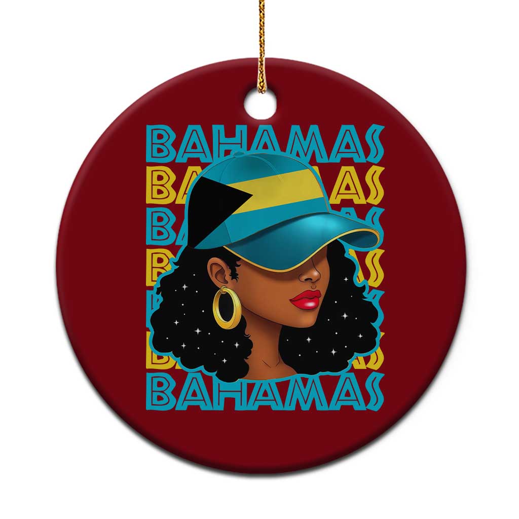 Bahamian Girl Ceramic Ornament Melanin Afro Messy Bun Black Woman Bahamas Flag - Wonder Print Shop