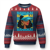 Bahamian Girl Ugly Christmas Sweater Melanin Afro Messy Bun Black Woman Bahamas Flag - Wonder Print Shop