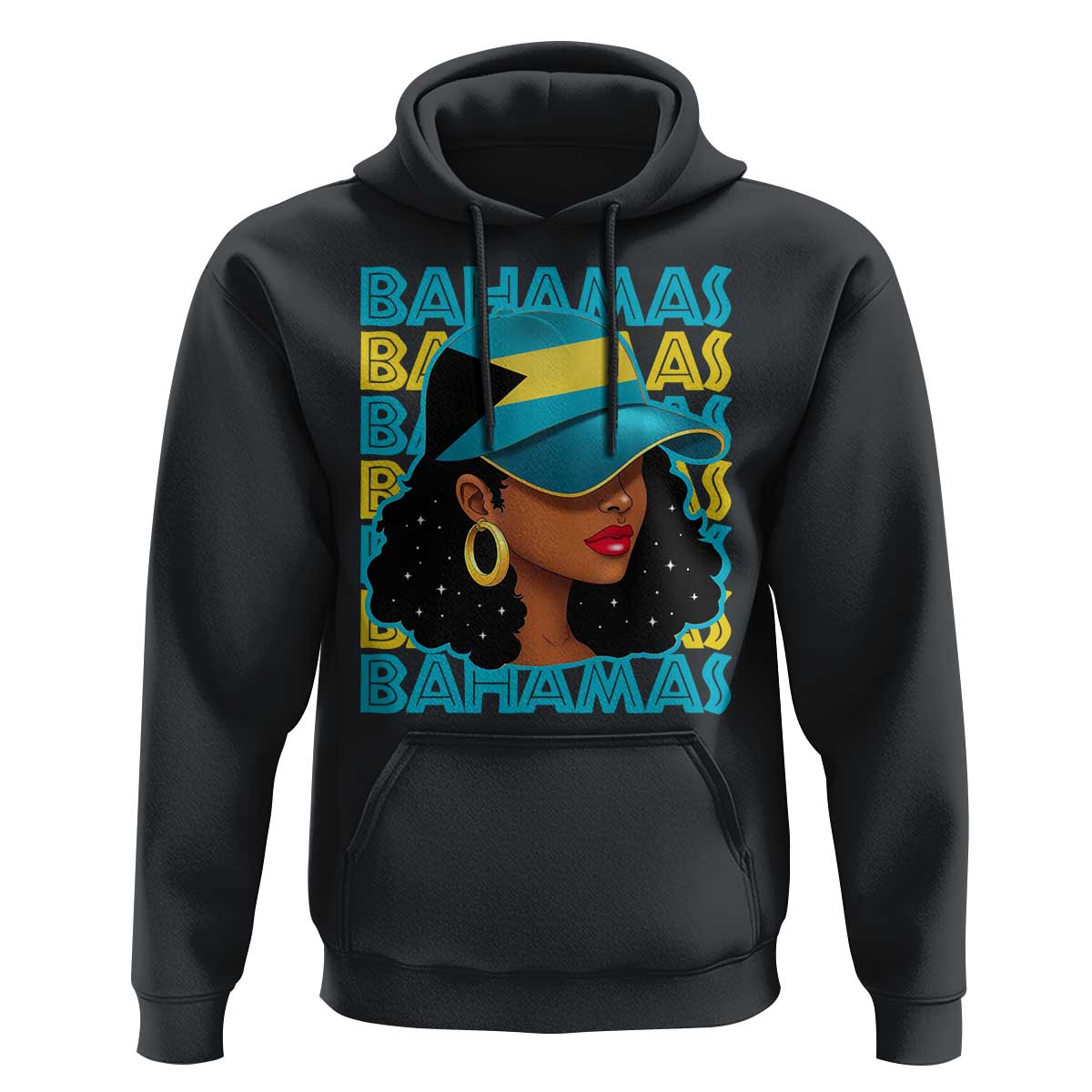 Bahamian Girl Hoodie Melanin Afro Messy Bun Black Woman Bahamas Flag - Wonder Print Shop