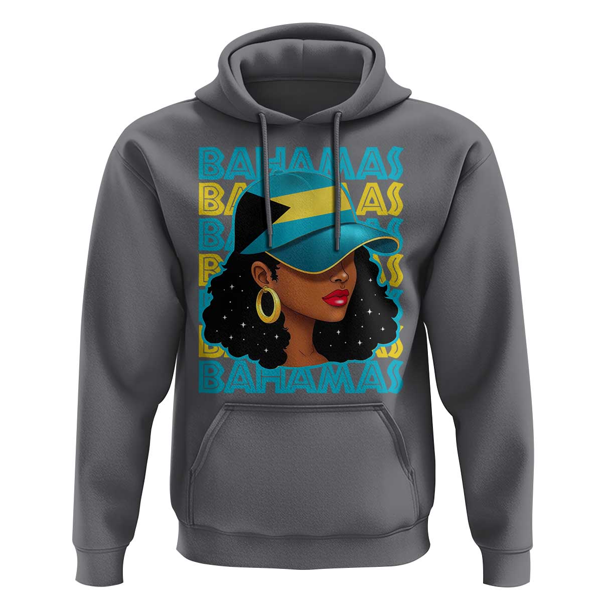 Bahamian Girl Hoodie Melanin Afro Messy Bun Black Woman Bahamas Flag - Wonder Print Shop