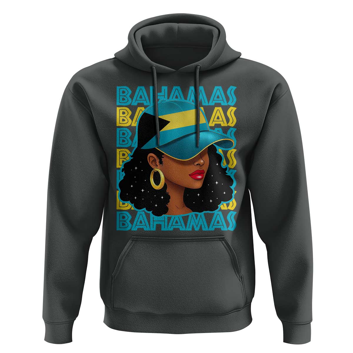 Bahamian Girl Hoodie Melanin Afro Messy Bun Black Woman Bahamas Flag - Wonder Print Shop
