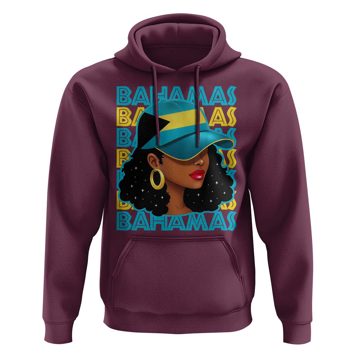 Bahamian Girl Hoodie Melanin Afro Messy Bun Black Woman Bahamas Flag - Wonder Print Shop