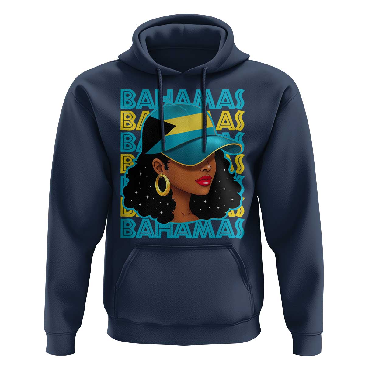 Bahamian Girl Hoodie Melanin Afro Messy Bun Black Woman Bahamas Flag - Wonder Print Shop