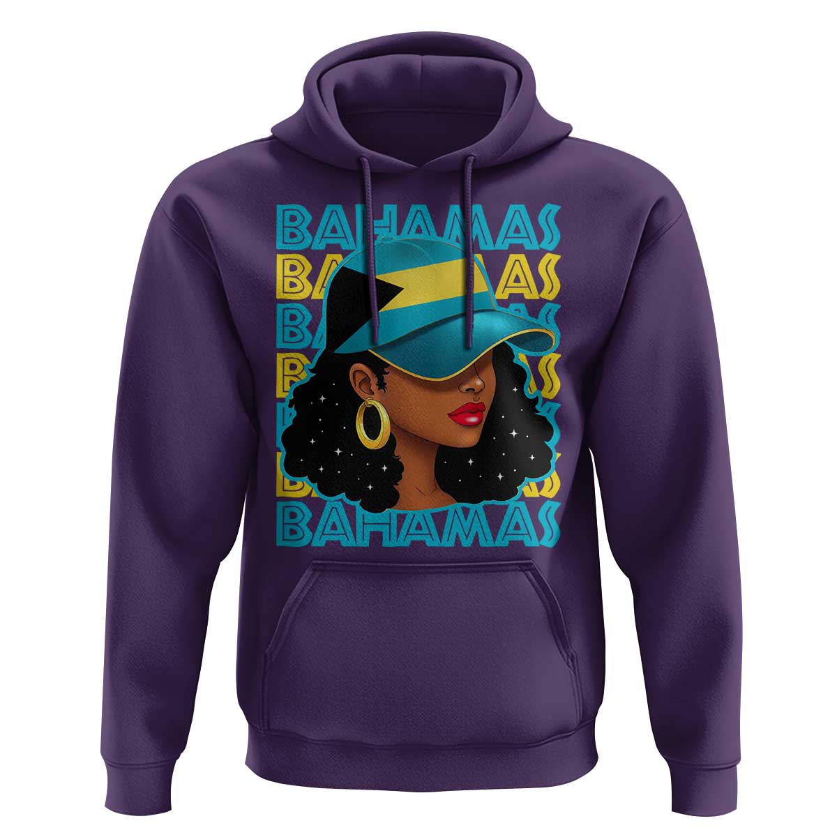 Bahamian Girl Hoodie Melanin Afro Messy Bun Black Woman Bahamas Flag - Wonder Print Shop