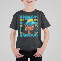 Bahamian Girl T Shirt For Kid Melanin Afro Messy Bun Black Woman Bahamas Flag - Wonder Print Shop