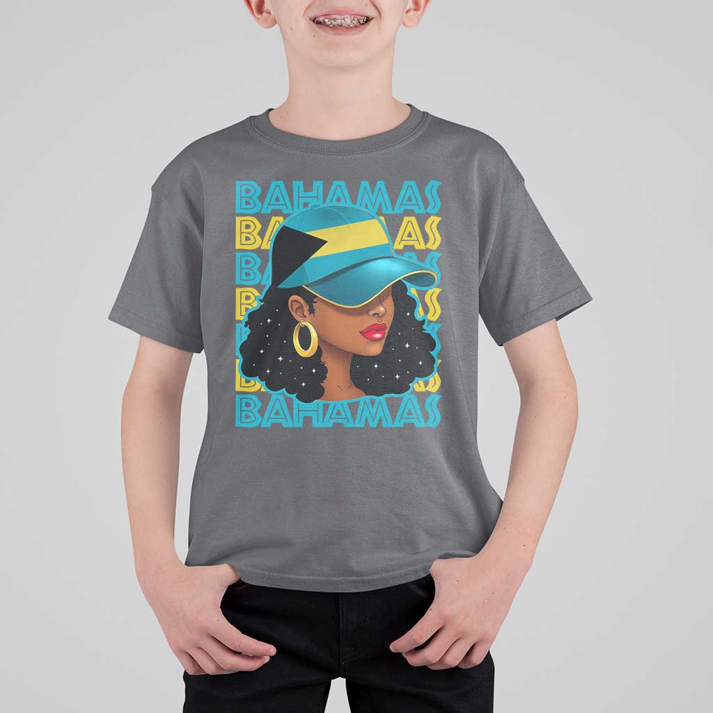 Bahamian Girl T Shirt For Kid Melanin Afro Messy Bun Black Woman Bahamas Flag - Wonder Print Shop