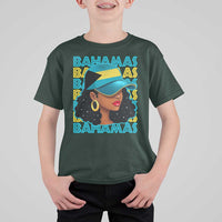 Bahamian Girl T Shirt For Kid Melanin Afro Messy Bun Black Woman Bahamas Flag - Wonder Print Shop