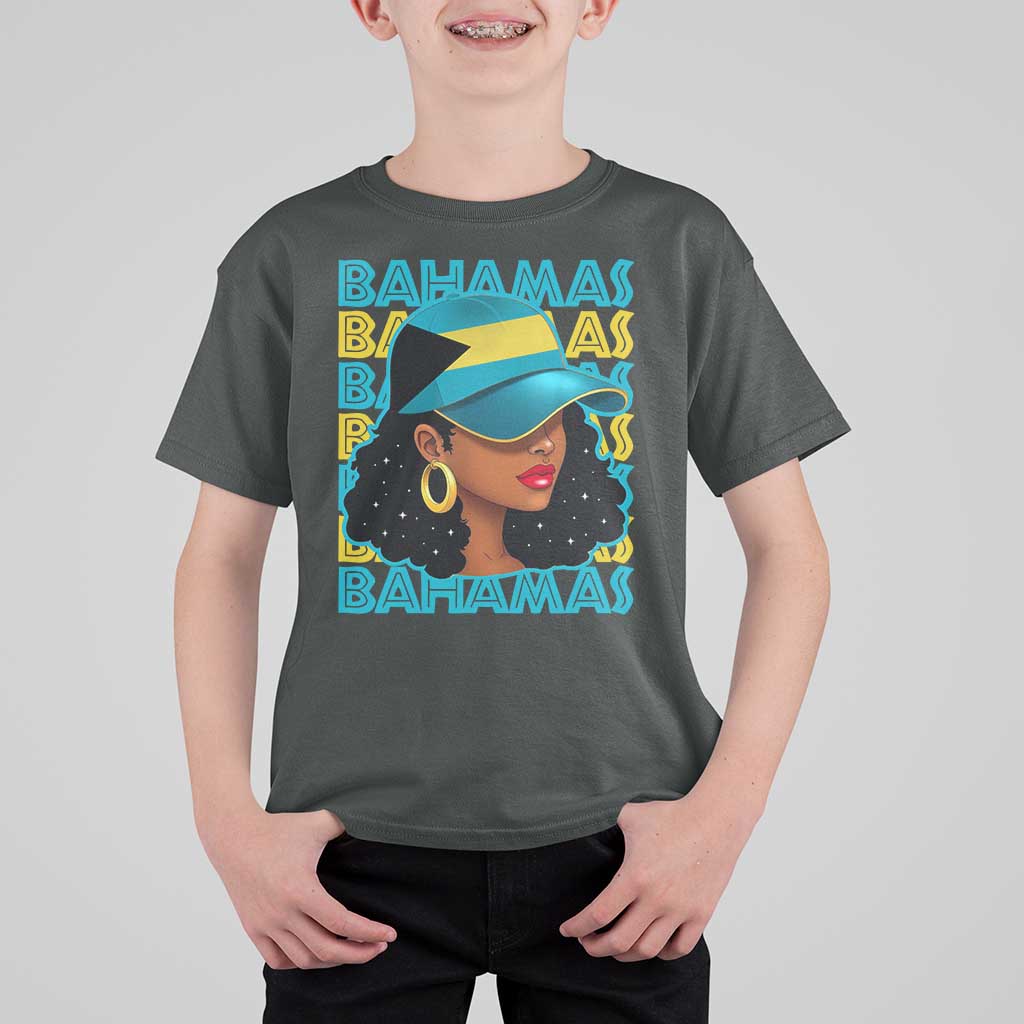 Bahamian Girl T Shirt For Kid Melanin Afro Messy Bun Black Woman Bahamas Flag - Wonder Print Shop