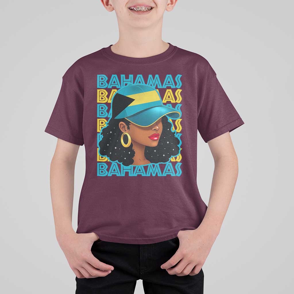 Bahamian Girl T Shirt For Kid Melanin Afro Messy Bun Black Woman Bahamas Flag - Wonder Print Shop