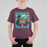 Bahamian Girl T Shirt For Kid Melanin Afro Messy Bun Black Woman Bahamas Flag - Wonder Print Shop