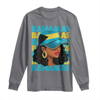 Bahamian Girl Long Sleeve Shirt Melanin Afro Messy Bun Black Woman Bahamas Flag - Wonder Print Shop