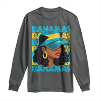 Bahamian Girl Long Sleeve Shirt Melanin Afro Messy Bun Black Woman Bahamas Flag - Wonder Print Shop