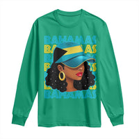 Bahamian Girl Long Sleeve Shirt Melanin Afro Messy Bun Black Woman Bahamas Flag - Wonder Print Shop