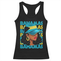 Bahamian Girl Racerback Tank Top Melanin Afro Messy Bun Black Woman Bahamas Flag - Wonder Print Shop