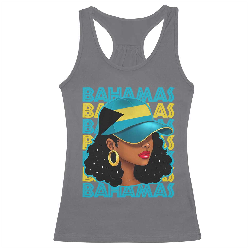 Bahamian Girl Racerback Tank Top Melanin Afro Messy Bun Black Woman Bahamas Flag - Wonder Print Shop