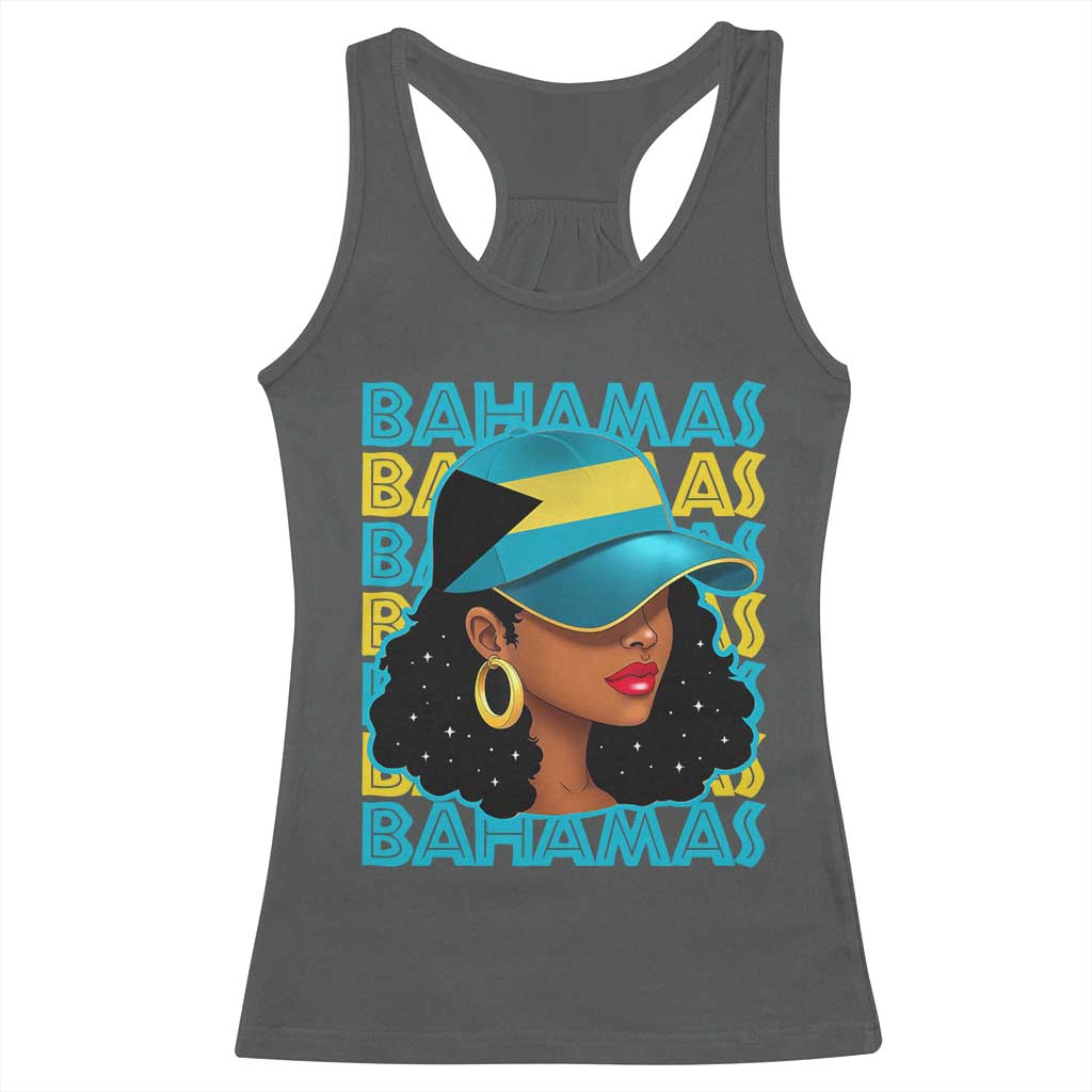 Bahamian Girl Racerback Tank Top Melanin Afro Messy Bun Black Woman Bahamas Flag - Wonder Print Shop