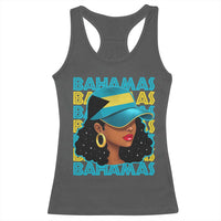 Bahamian Girl Racerback Tank Top Melanin Afro Messy Bun Black Woman Bahamas Flag - Wonder Print Shop