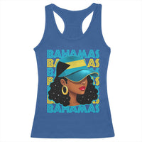 Bahamian Girl Racerback Tank Top Melanin Afro Messy Bun Black Woman Bahamas Flag - Wonder Print Shop