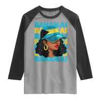 Bahamian Girl Raglan Shirt Melanin Afro Messy Bun Black Woman Bahamas Flag - Wonder Print Shop