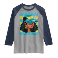 Bahamian Girl Raglan Shirt Melanin Afro Messy Bun Black Woman Bahamas Flag - Wonder Print Shop