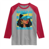 Bahamian Girl Raglan Shirt Melanin Afro Messy Bun Black Woman Bahamas Flag - Wonder Print Shop