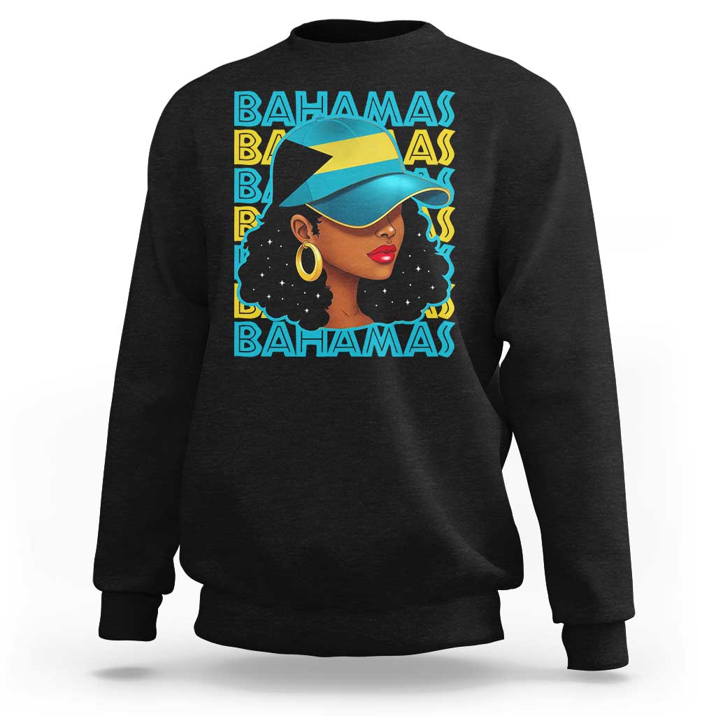 Bahamian Girl Sweatshirt Melanin Afro Messy Bun Black Woman Bahamas Flag - Wonder Print Shop
