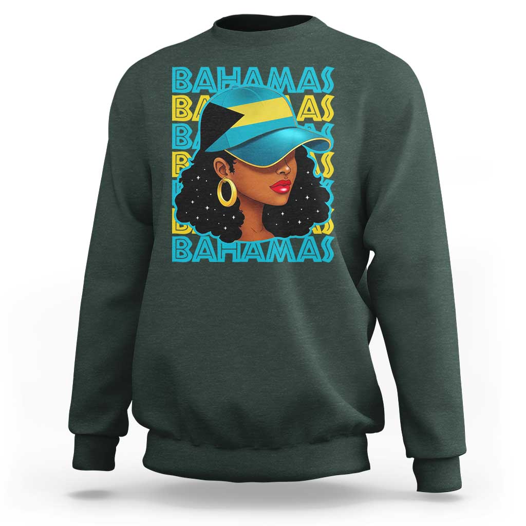 Bahamian Girl Sweatshirt Melanin Afro Messy Bun Black Woman Bahamas Flag - Wonder Print Shop