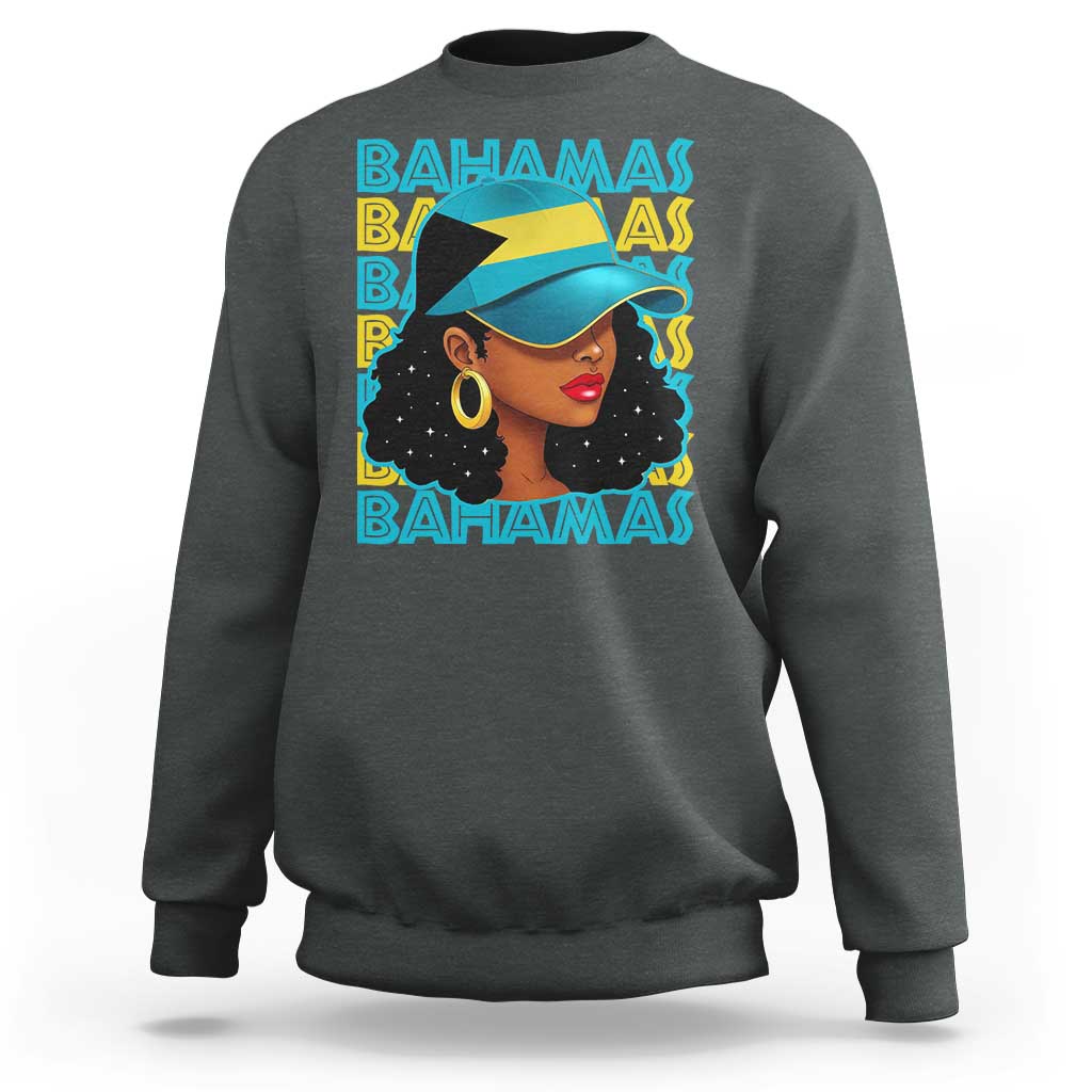 Bahamian Girl Sweatshirt Melanin Afro Messy Bun Black Woman Bahamas Flag - Wonder Print Shop