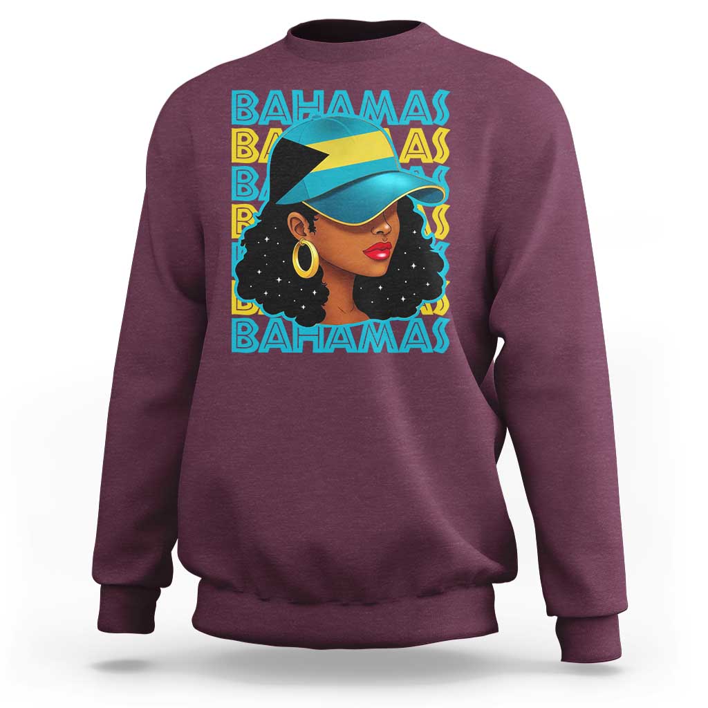 Bahamian Girl Sweatshirt Melanin Afro Messy Bun Black Woman Bahamas Flag - Wonder Print Shop